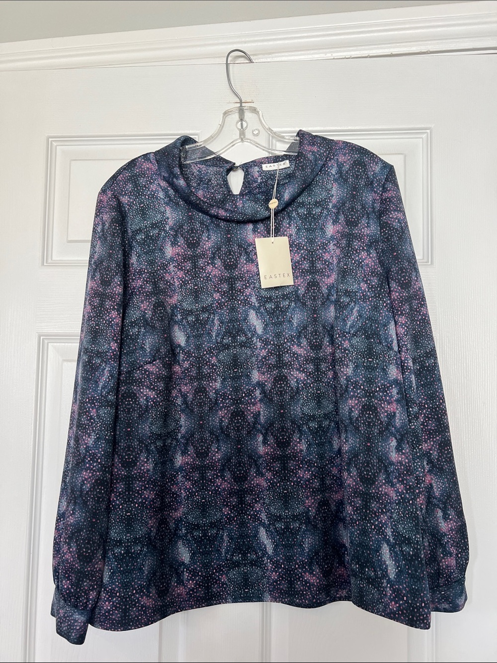 Eastex Navy and Pink Print Long Sleeve Blouse